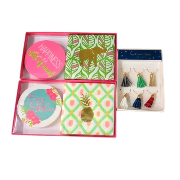 Crown & Ivy Cocktail Napkins Coasters and Wine Charms - Picture 1 of 11